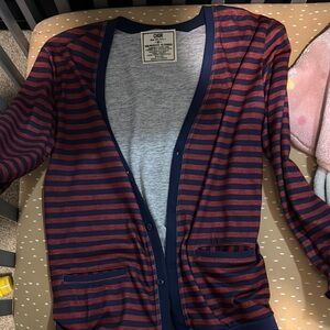 Red and Blue Striped Cardigan